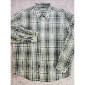 Paradise Collection Mens Large Plaid Button Up Shirt Green Black Long Sleeve
